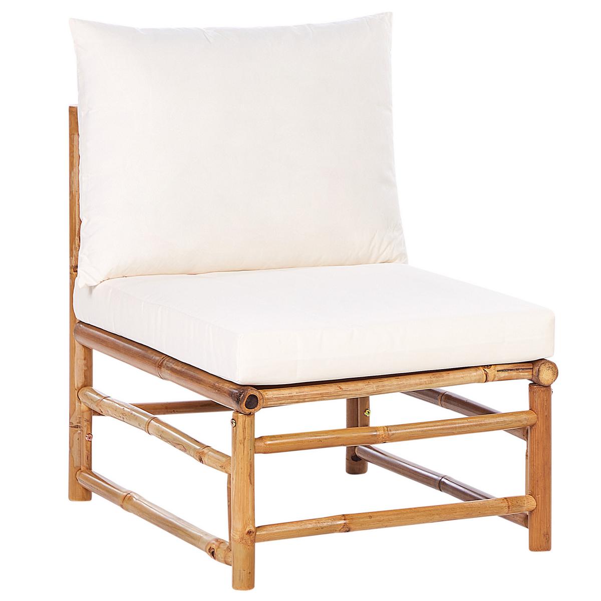 LOUNGE SET 5-Sitzer Bambusholz hellbraun 3-teilig Auflagen cremeweiß Cerreto - Creme, Holz - Beliani