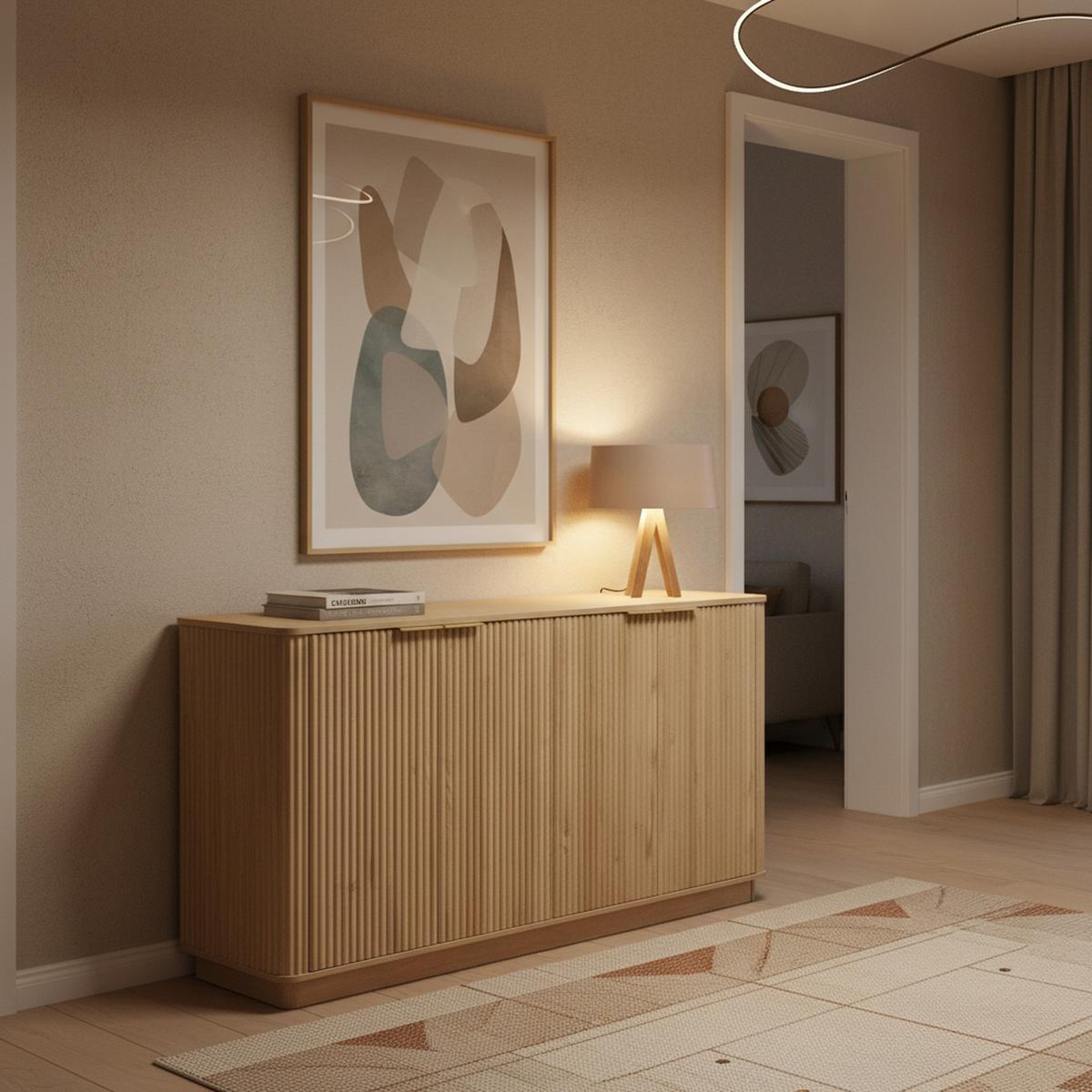 BUFFET in Heller Holzoptik mit Geriffelter Front, Beige - Naturfarben, Holzwerkstoff (40/80/160cm) - Urban Meuble