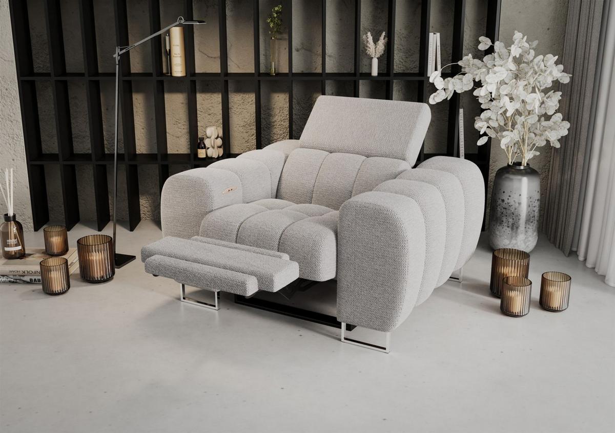 SESSEL Bastien Relax In Stoff Aragon - Hellgrau, Holzwerkstoff/Textil (125/95/97cm) - Fun Möbel