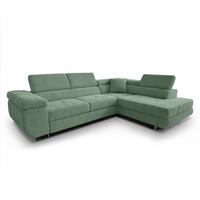 ECKSOFA L Form Konak Salbeigrün 276/201/90 cm Rechts mit Schlaffunktion - Salbeigrün/Silberfarben, Textil/Metall (276/203cm) - AX Living