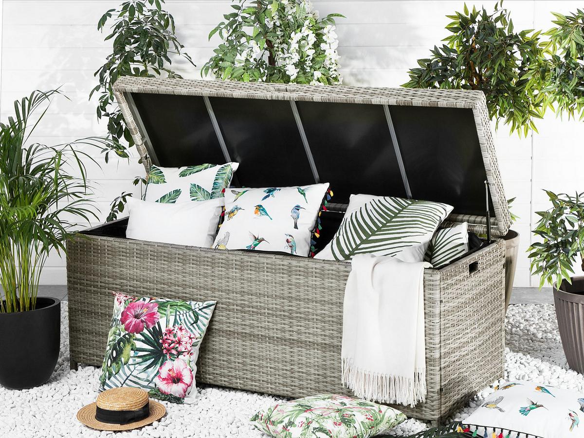 AUFLAGENBOX Rattan grau 158/63 cm Modena - Grau, Kunststoff (158/66/63cm) - Beliani
