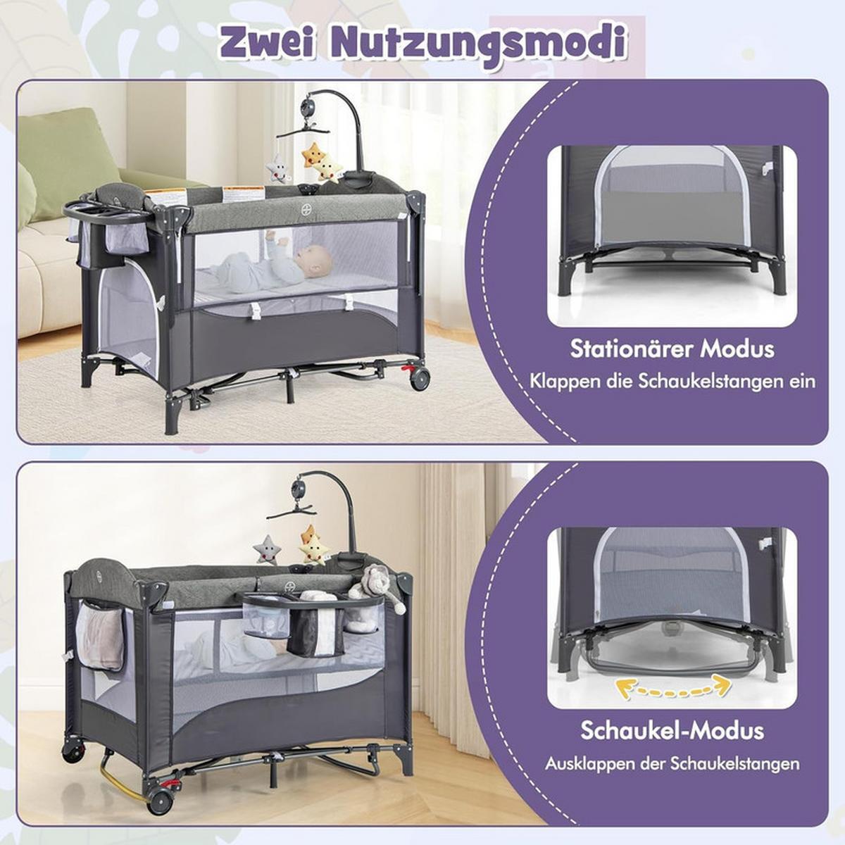 BABYBETT beistellbett Blau - Blau, Textil - COSTWAY