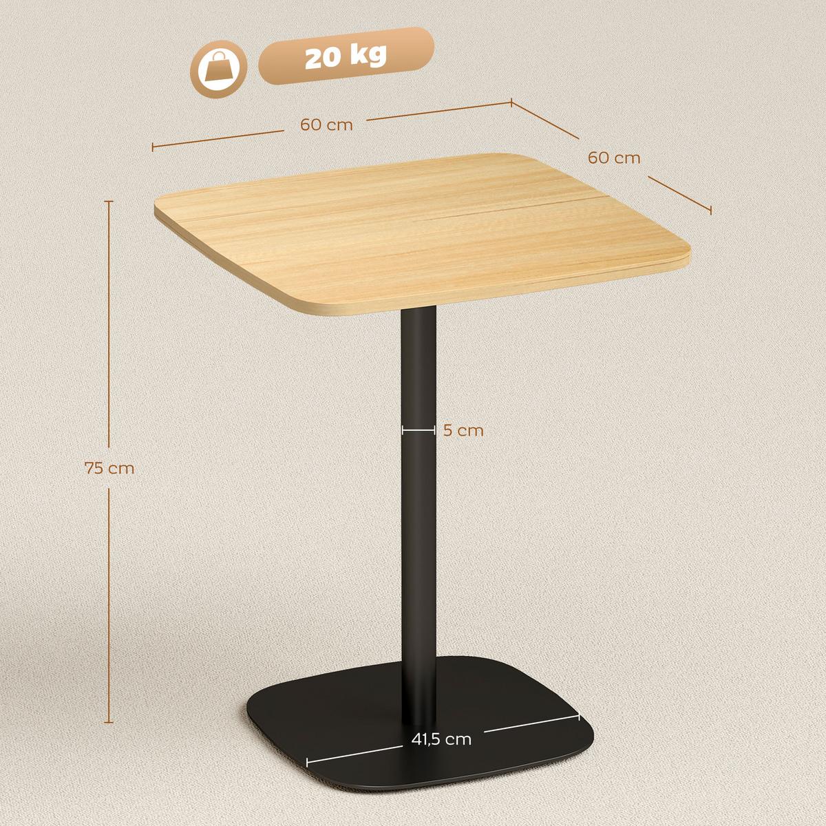 ESSTISCH MDF Stahl Naturholz - Schwarz/Naturfarben, Holzwerkstoff/Metall (60/60/75cm) - HOMCOM