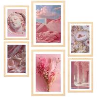 POSTER Set Mit 6 Rosa Komposition A3 & A4 Rahmen Aus Hellem Holz - Beige, Papier (29/3cm) - Nacnic
