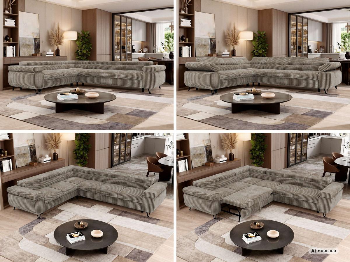 ECKSOFA NORDEN L - Hellbraun Cord - Rechts Seite - Hellbraun/Schwarz, Textil/Metall (329/269cm) - MKS