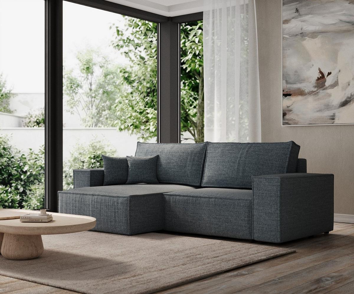 ECKSOFA CAVO mit Schlaffunktion Blaugrau im City Stoff - Blaugrau/Schwarz, Holz/Holzwerkstoff (255/148cm) - AltaBeds