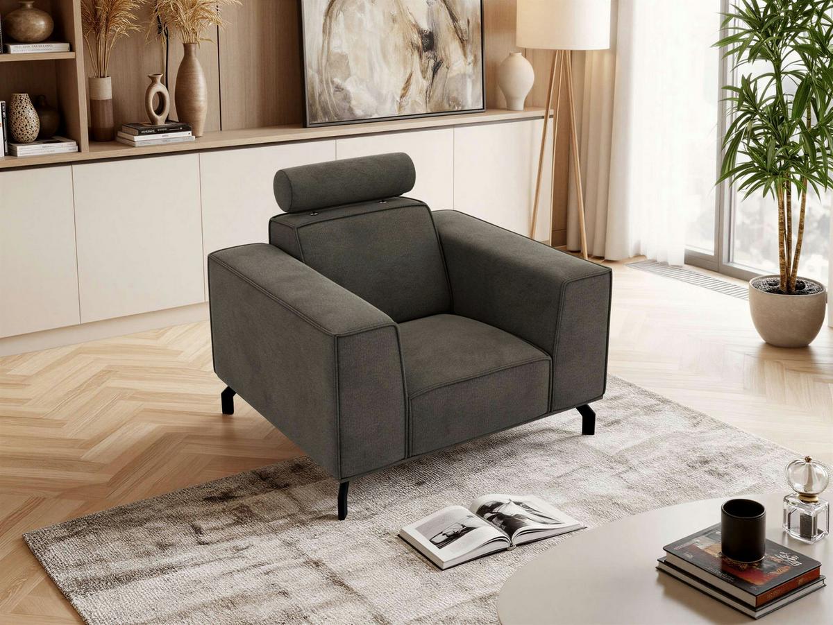 SESSEL VESANO - Dunkelgrau Velvet - Dunkelgrau/Schwarz, Textil/Metall (109/90/95cm) - MKS