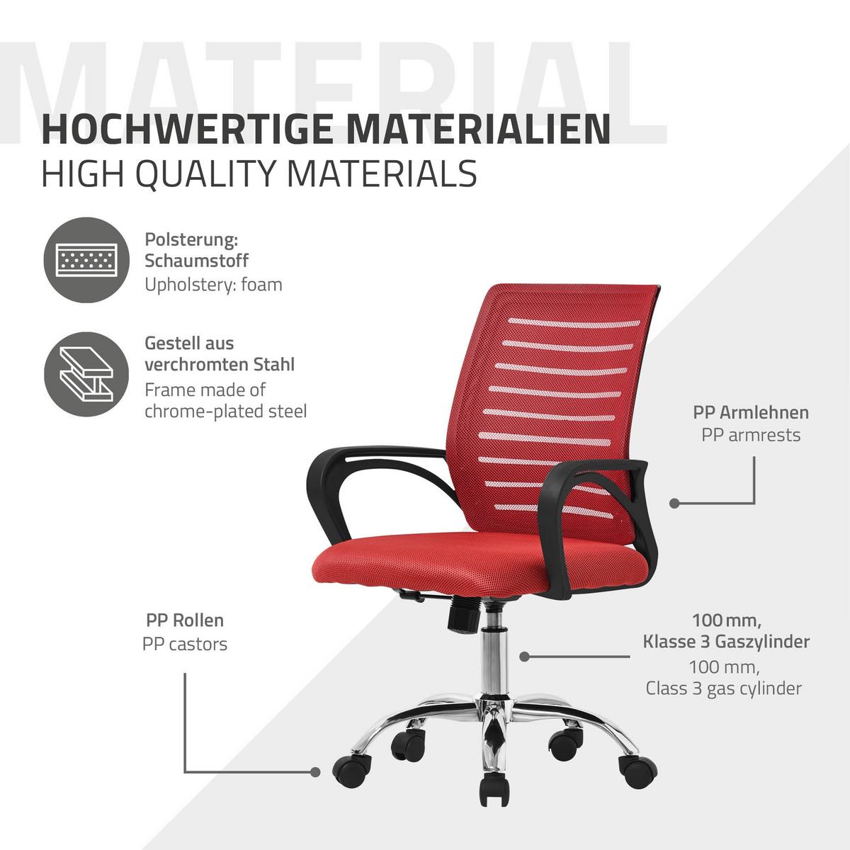 BÜROSTUHL Rot - Rot, Metall (54/99/59cm) - ML-DESIGN