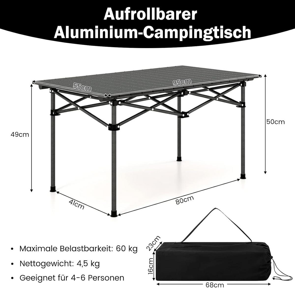 CAMPINGTISCH Schwarz - Schwarz, Metall (55/95/50cm) - COSTWAY