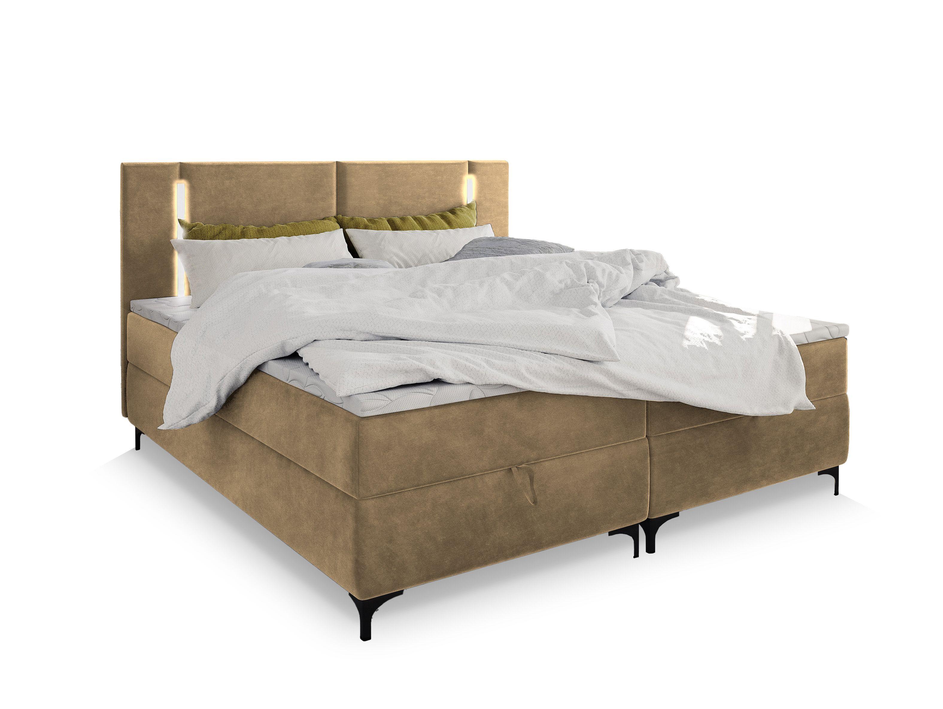 BOXBETT ALBA 140x200 cm mit Matratze und Topper - Beige - Beige, Holz (140/200cm) - MASSENO