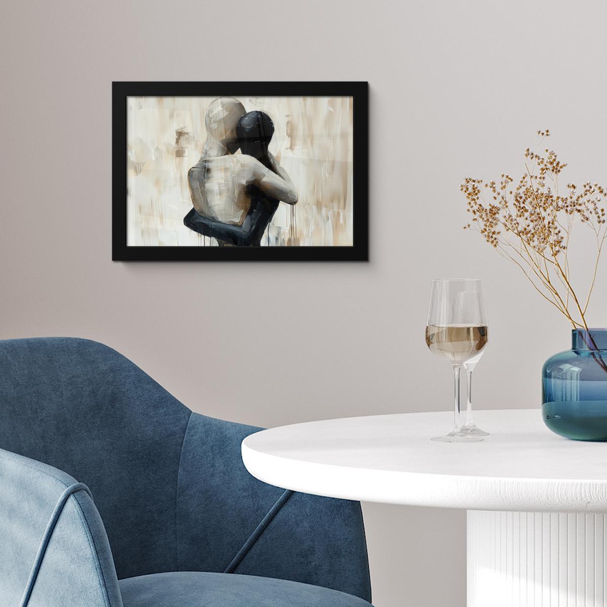 POSTER MIT RAHMENGERAHMTES BILD Abstrakt - Liebe - Schwarz und weiß - Modern 30x20 cm - Schwarz, Papier (30/20cm) - MuchoWow