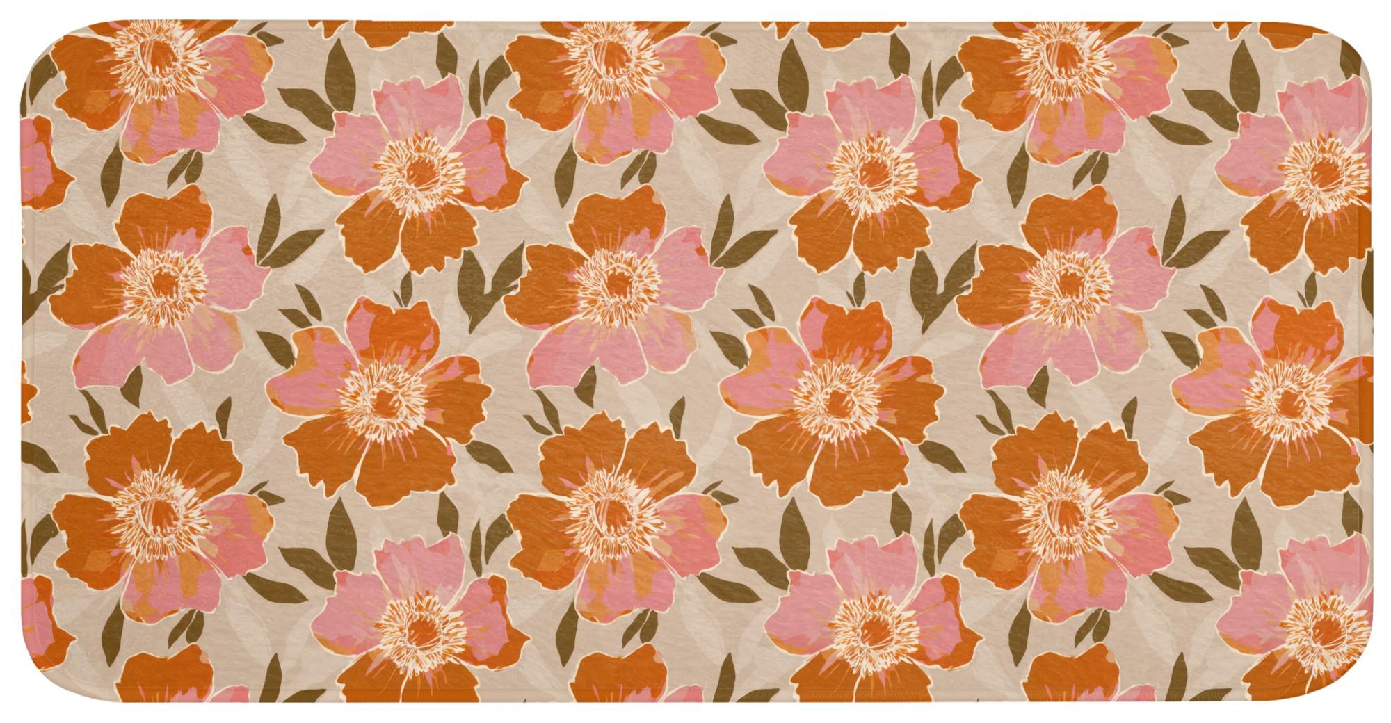 BADEMATTE Blumen - Motiv - Retro Badezimmerteppich 120x60 cm - Multicolor, Textil (120/60cm) - OnlyWow