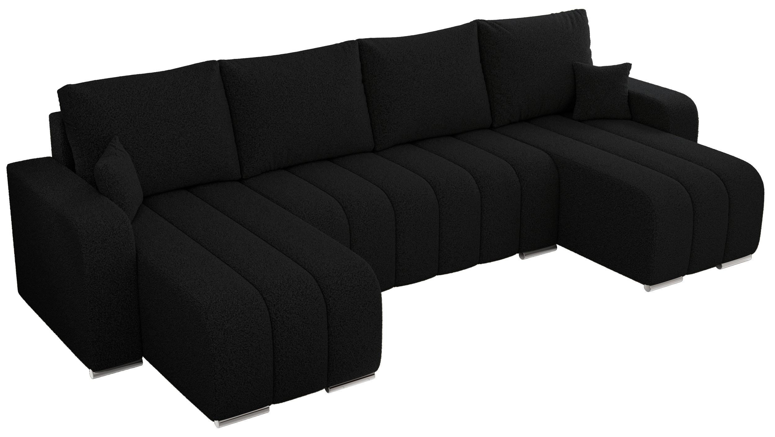 WOHNLANDSCHAFT KIRASSO U Schwarz Boucle - Schwarz/Grau, Textil/Metall (320/86/147cm) - MKS