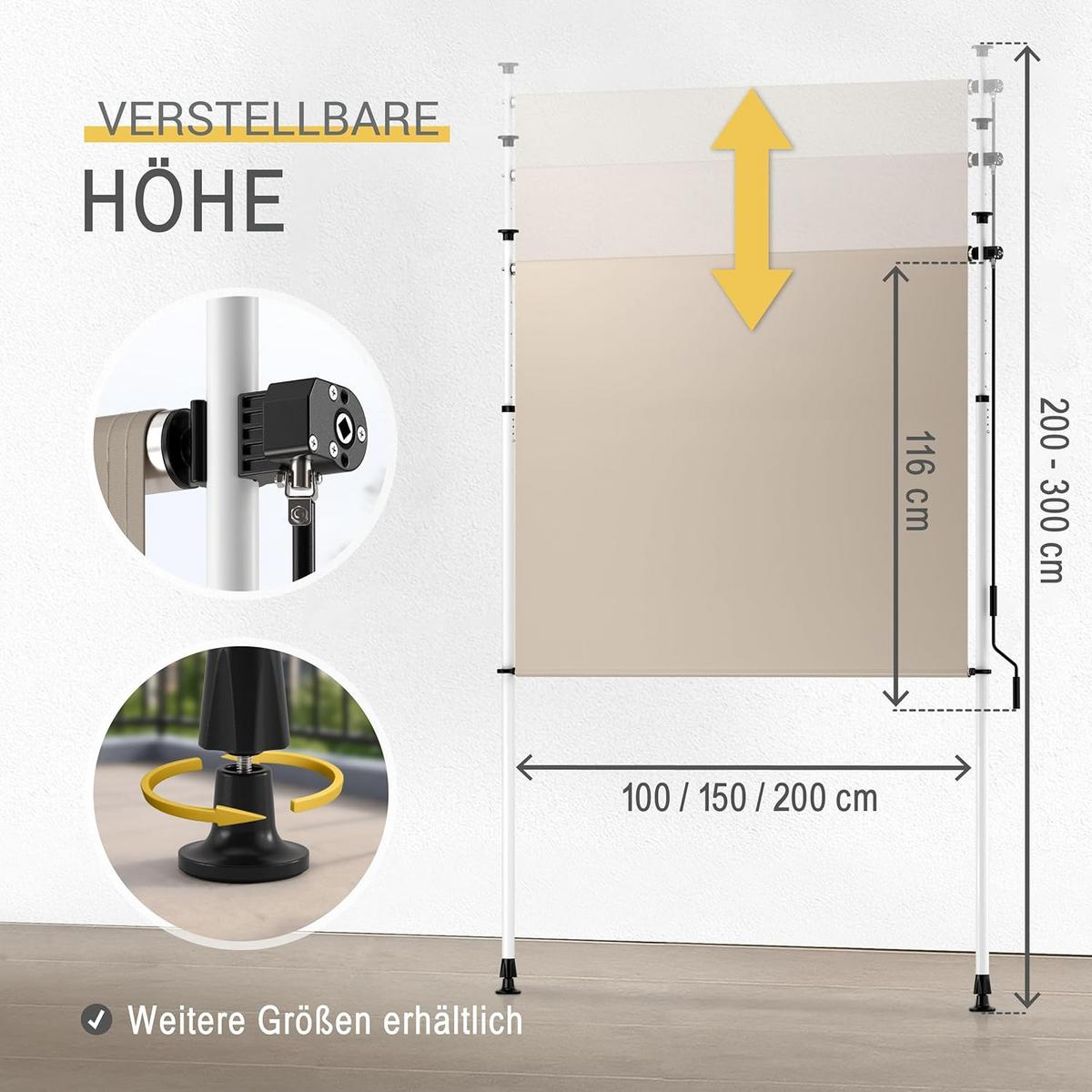 SENKRECHTMARKISE SolVision KM5 Klemmmarkise 2,0x3,1m Beige - Beige, Textil (2000/1/3100cm) - Sol Royal