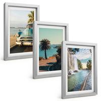 BILDER SET 3er Set - 20x30 cm Silberner Rahmen - Urlaub Palmen Wasserfall - Silberfarben, Kunststoff (20/30cm) - TULUP