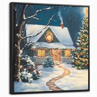 LEINWAND Bilder mit Rahmen - Weihnachten - Weihnachtsbaum - Winter - Zuhause - Schnee - 50x50 - Smaragdgrün, Textil (50/50cm) - MuchoWow