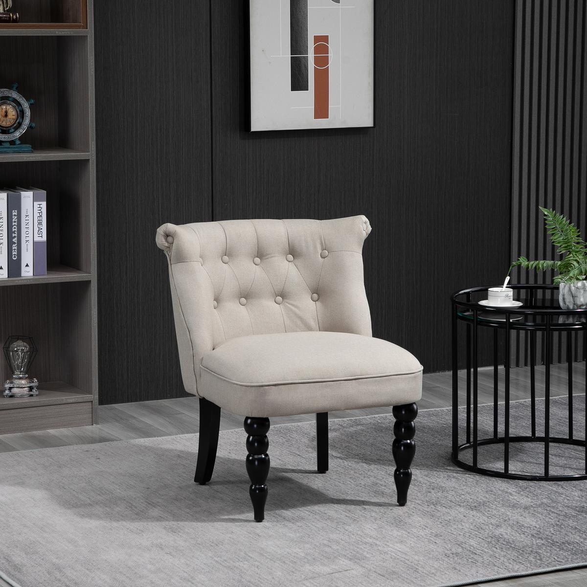 RELAXSESSEL Vintage Ruhesessel Relaxstuhl Leinenbezug Holzgestell Beige+Schwarz - Beige, Textil (67/78/67cm) - HOMCOM