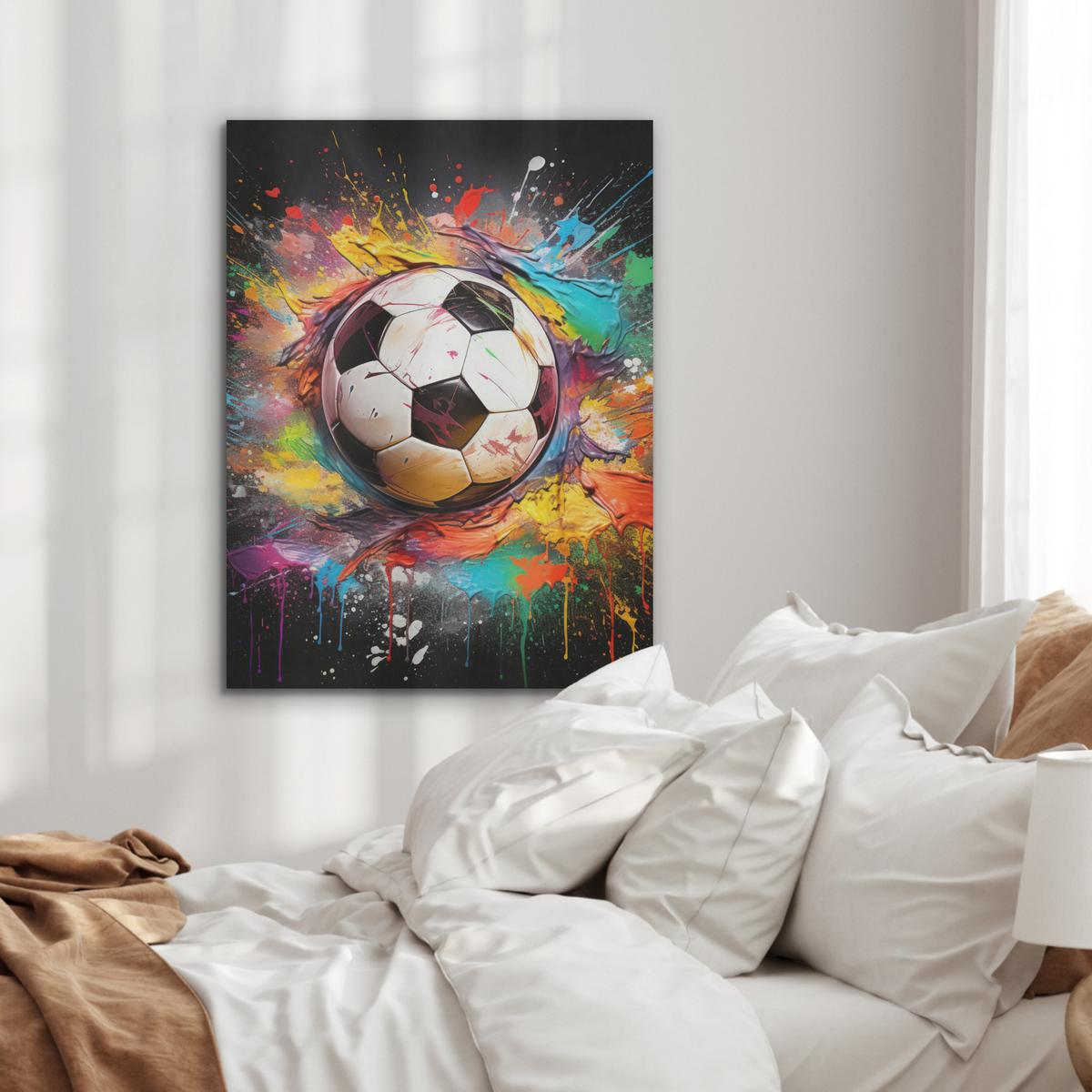 AKUSTIKBILD Fußball - Farbe - Farben - Schwarz - Weiß Wandbilder 60x80 cm - Weiß, Kunststoff (60/80/0.9cm) - MuchoWow