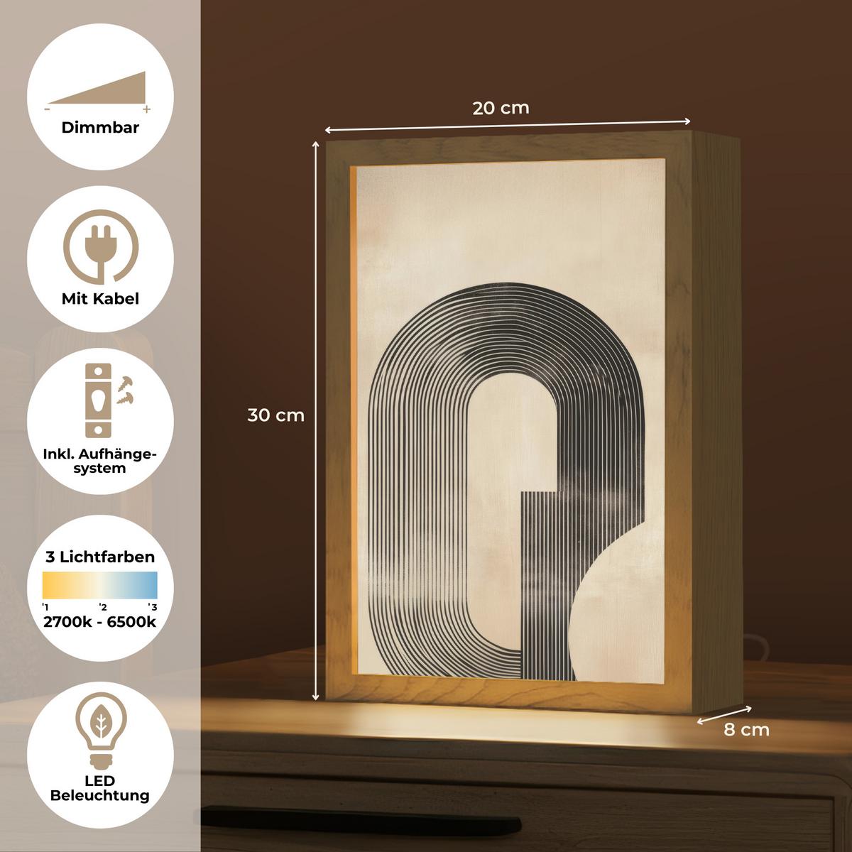 WANDLEUCHTE Schleife - Streifen - Minimalistisch - Schwarz 20x30 cm - Beige, Holzwerkstoff (20/30/8cm) - OnlyWow