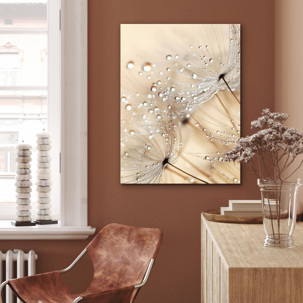 METALLBILD Löwenzahn - Abstrakt - Natur - Beige 60x80 cm - Braun, Metall (60/80cm) - MuchoWow