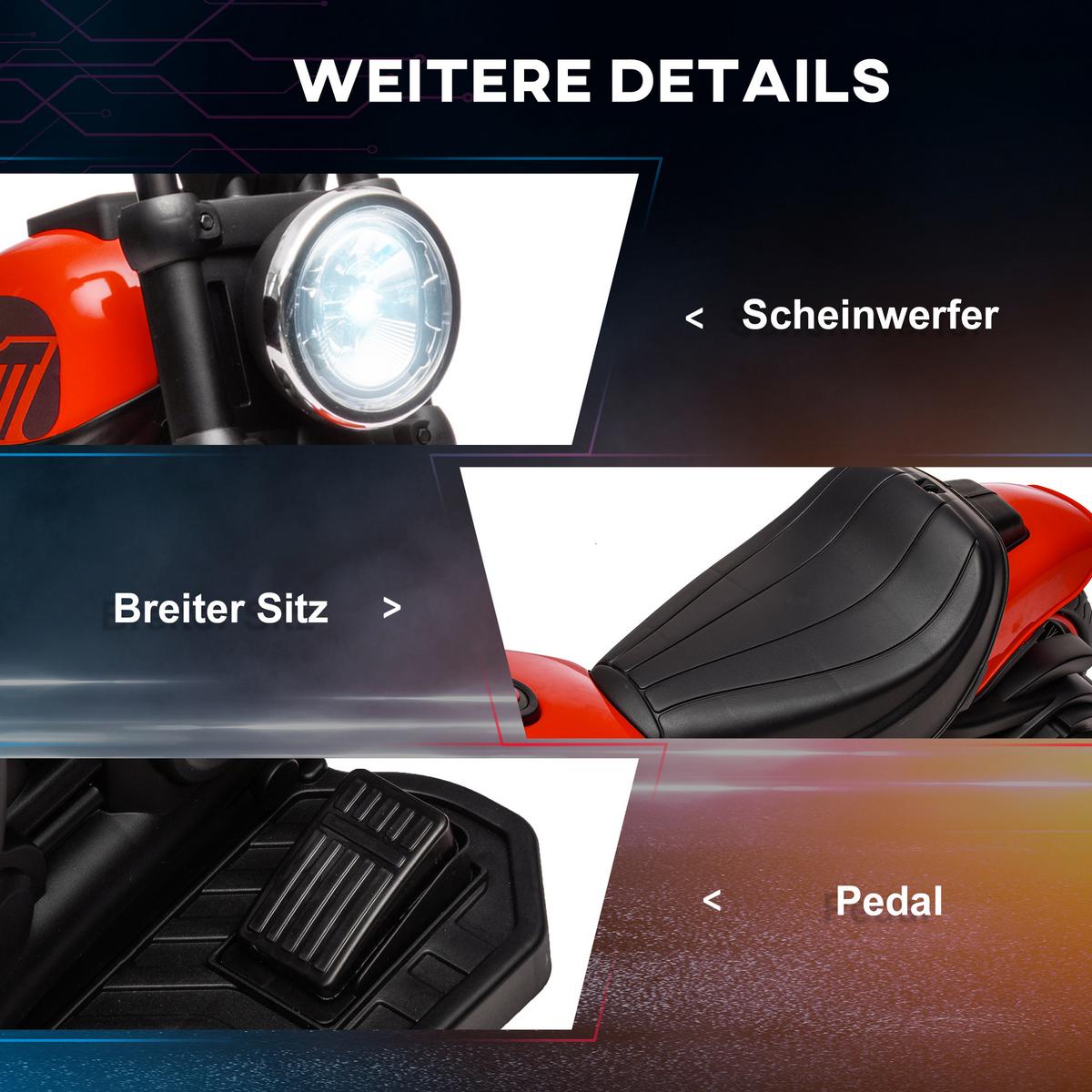 KINDER Elektro-Motorrad Kindermotorrad 6V Kinderfahrzeug für 1,5-3 Jahre Rot - Rot/Schwarz, Kunststoff/Metall (76/42/57cm) - HOMCOM