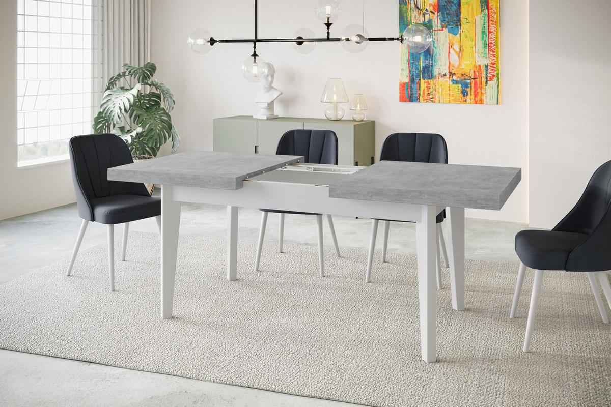 RECHTECKIGER Esszimmertisch SKANDI, ausziehbarer Tisch, Größe: 140-180X80X78 cm, Wohnzimmertisch Farbe: ATELIER, mit Holzbeinen in Farbe Weiß - Weiß/Grau, Holzwerkstoff (140/80/78cm) - Alpi-Möbel