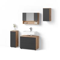 BADMÖBEL-SET Ronco Anthrazit mit Wabenstruktur 4 Teile - Anthrazit, Holzwerkstoff (80/58/41cm) - Livinity®