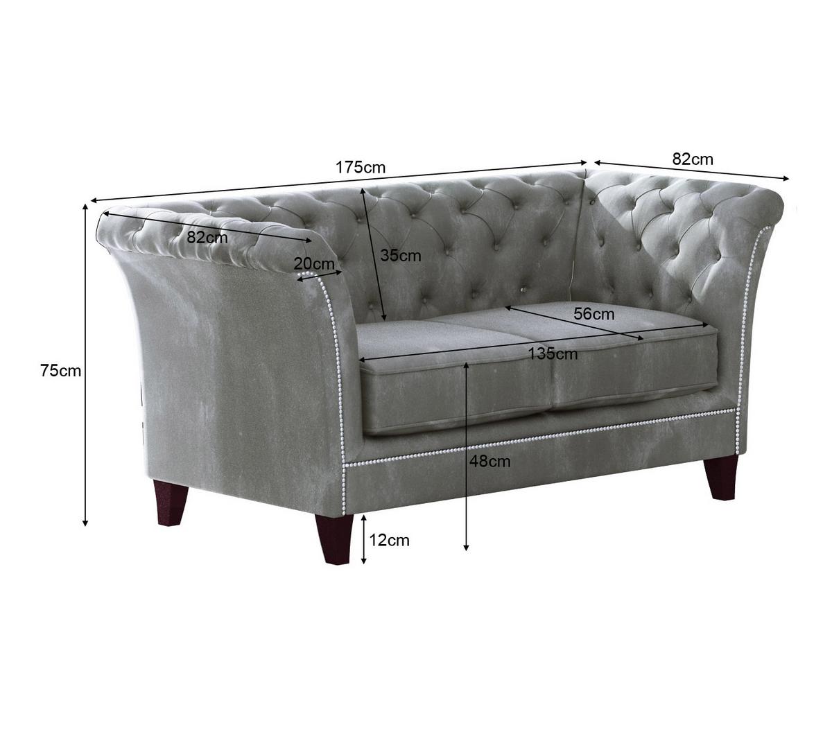 CHESTERFIELD-SOFA 2-Sitzer Fusion Grau Samt - Braun/Grau, Holz/Textil (175/75/82cm) - S-Style Möbel