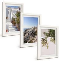 BILDER SET 3er Set - 20x30 cm Weißer Rahmen - Weiße Treppe mit Blick auf Santorini - Weiß, Kunststoff (20/30cm) - TULUP
