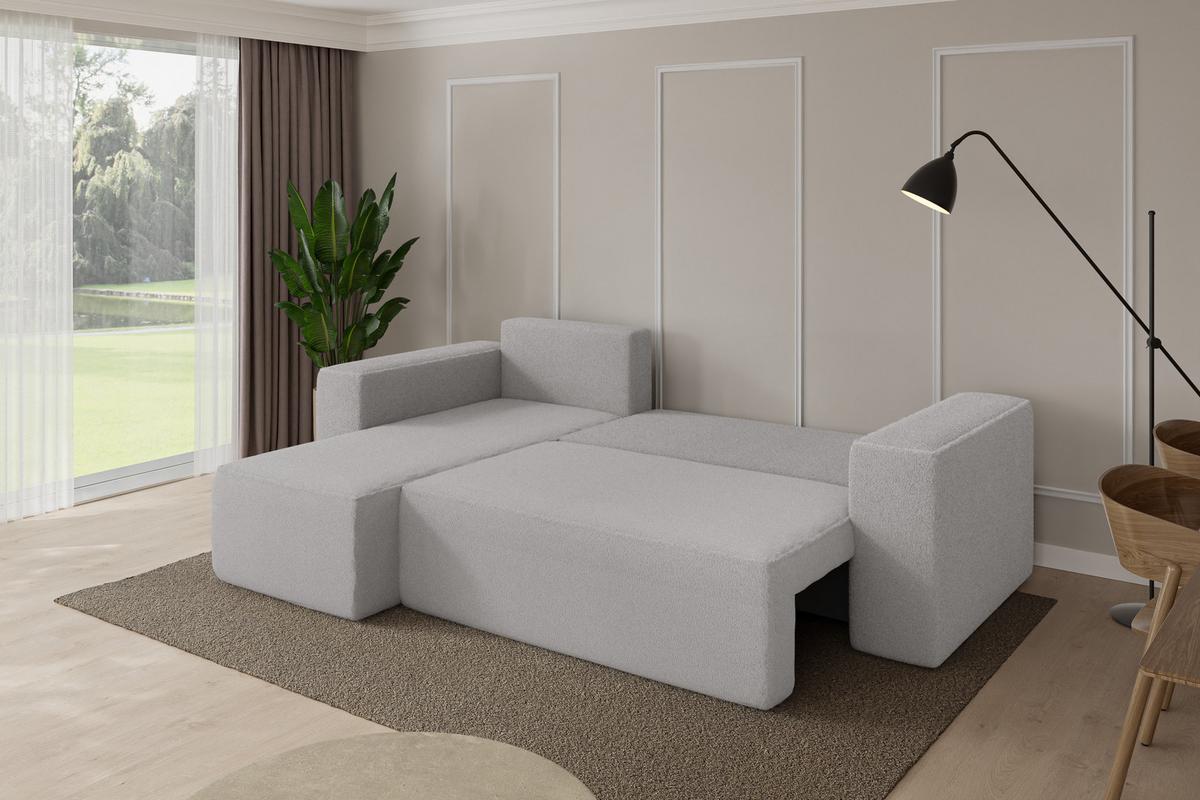 ECKSOFA mit Schlaffunktion Ottomane Links SENO-L 249x139x85 Hellgrau Bouclé - Silberfarben/Hellgrau, Holzwerkstoff/Kunststoff (249/139cm) - ALTDECOR