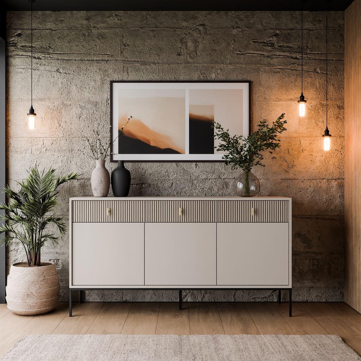 SIDEBOARDS MIDNIGHT 3D3S mit drei Schubladen auf Gestell kaschmir - Kaschmir/Schwarz, Holzwerkstoff (154.5/82.5/39cm) - Lookway