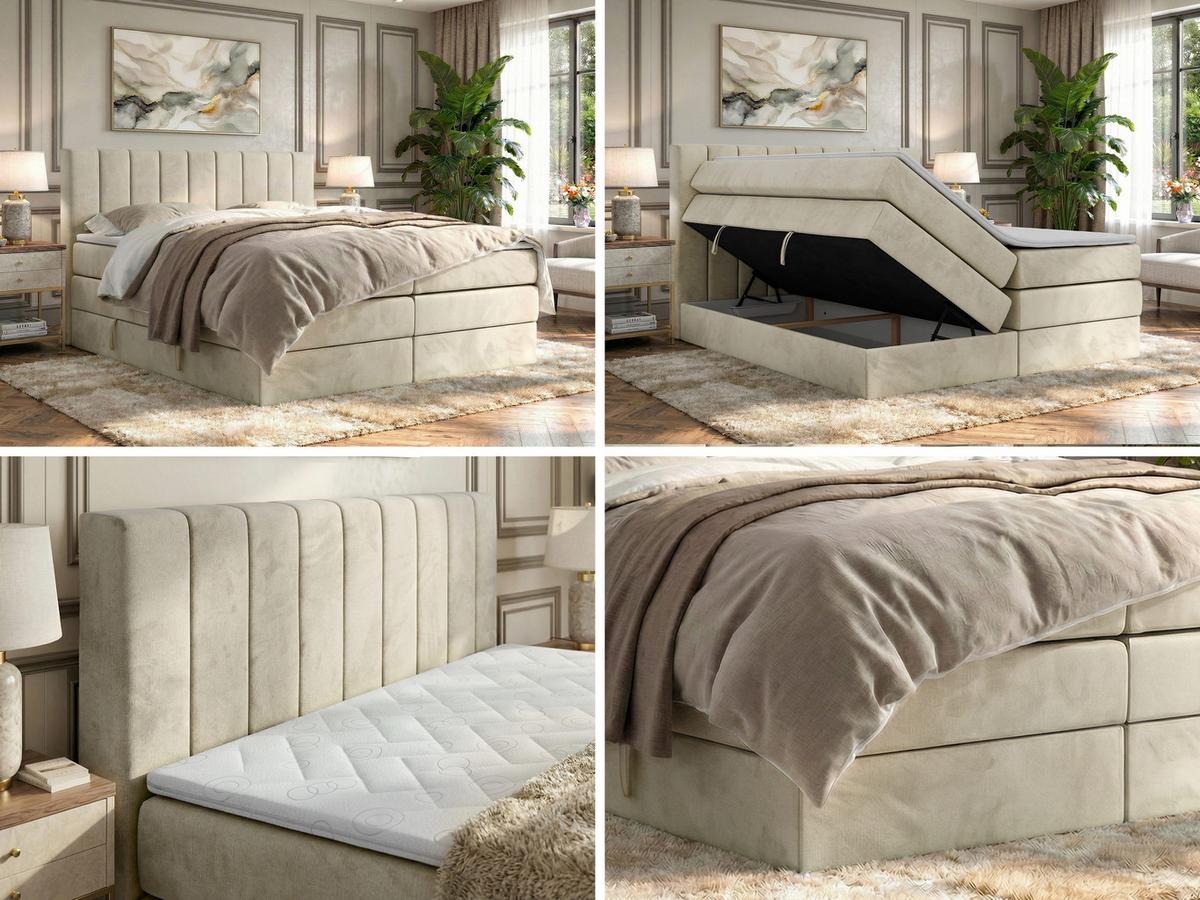 BOXSPRINGBETT ALVER KING 200/200 - Beige Velvet - H3 - Beige, Textil (200/200cm) - MKS