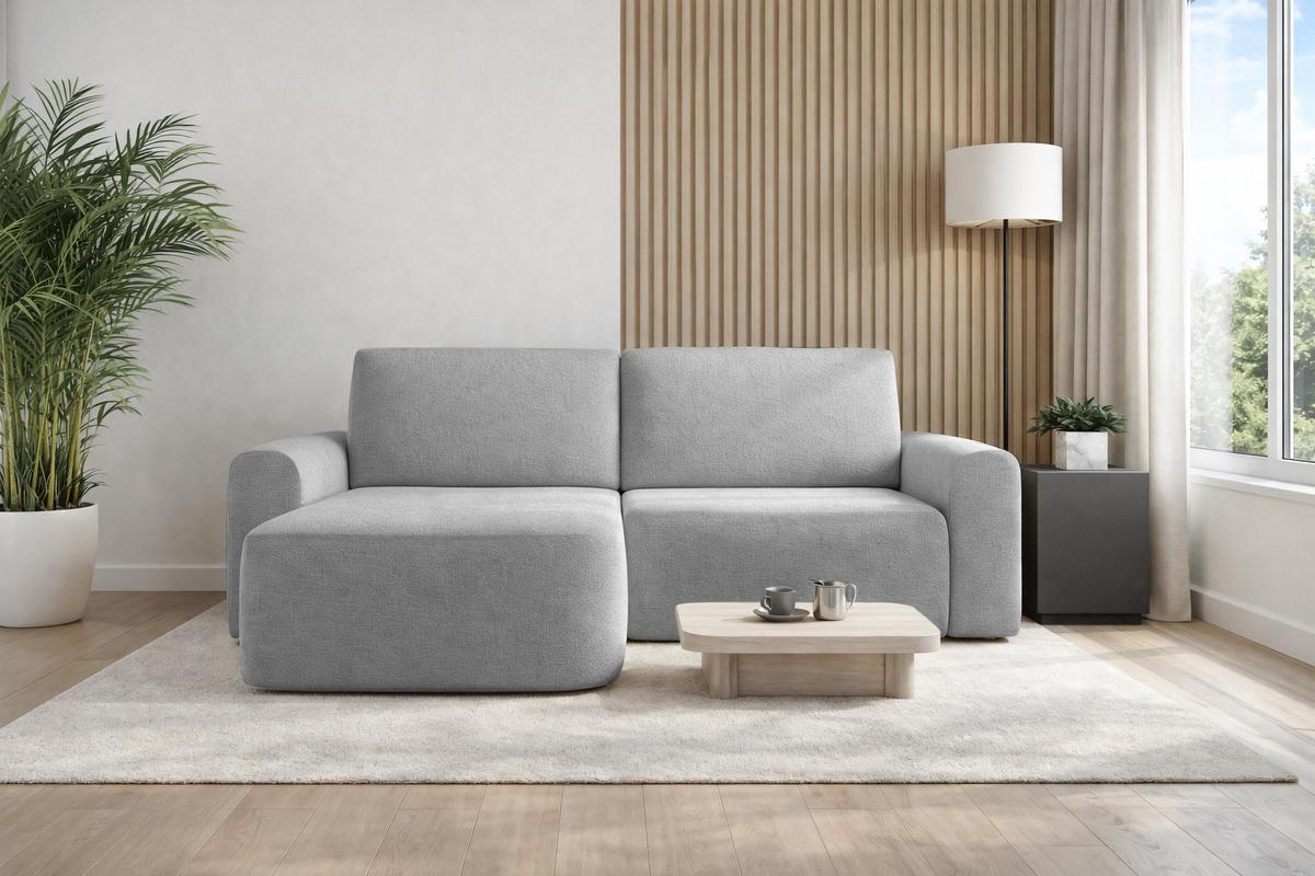 ECKSOFA L Form Otterton Hellgrau 250/180/95 cm Links mit Schlaffunktion - Hellgrau/Schwarz, Kunststoff/Textil (180/250cm) - AX Living