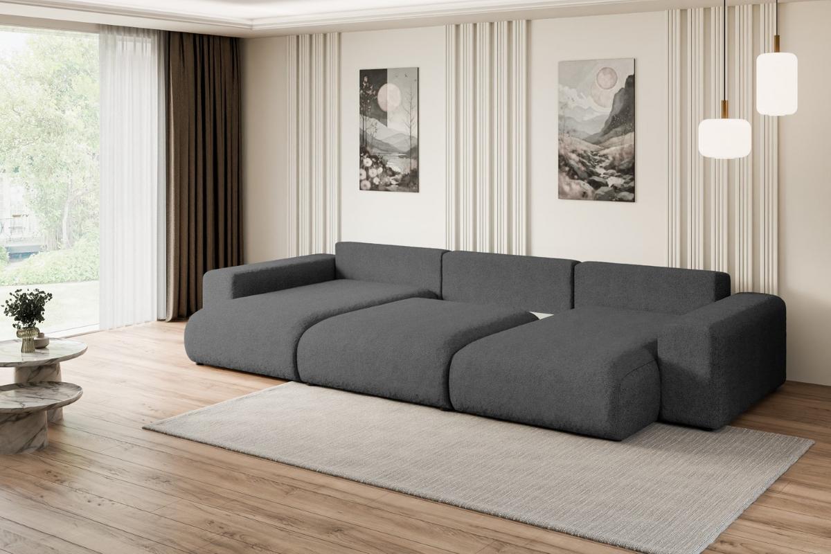WOHNLANDSCHAFT mit Schlaffunktion ESKAR-U -364x176x72cm Grau Bouclé - Schwarz/Grau, Holzwerkstoff/Kunststoff (364/72/176cm) - ALTDECOR