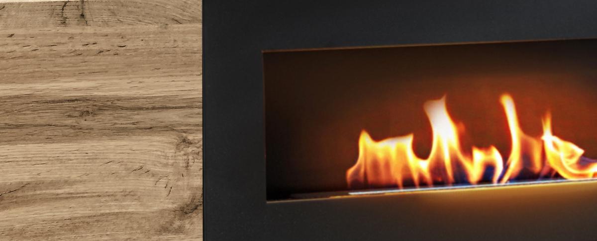 TV-LOWBOARD Eiche Wotan 180 cm hängend, Set inklusive Ethanol Kamin und Wandpaneel - Eiche Wotan, Holzwerkstoff (180/148/40cm) - Inn.Furn