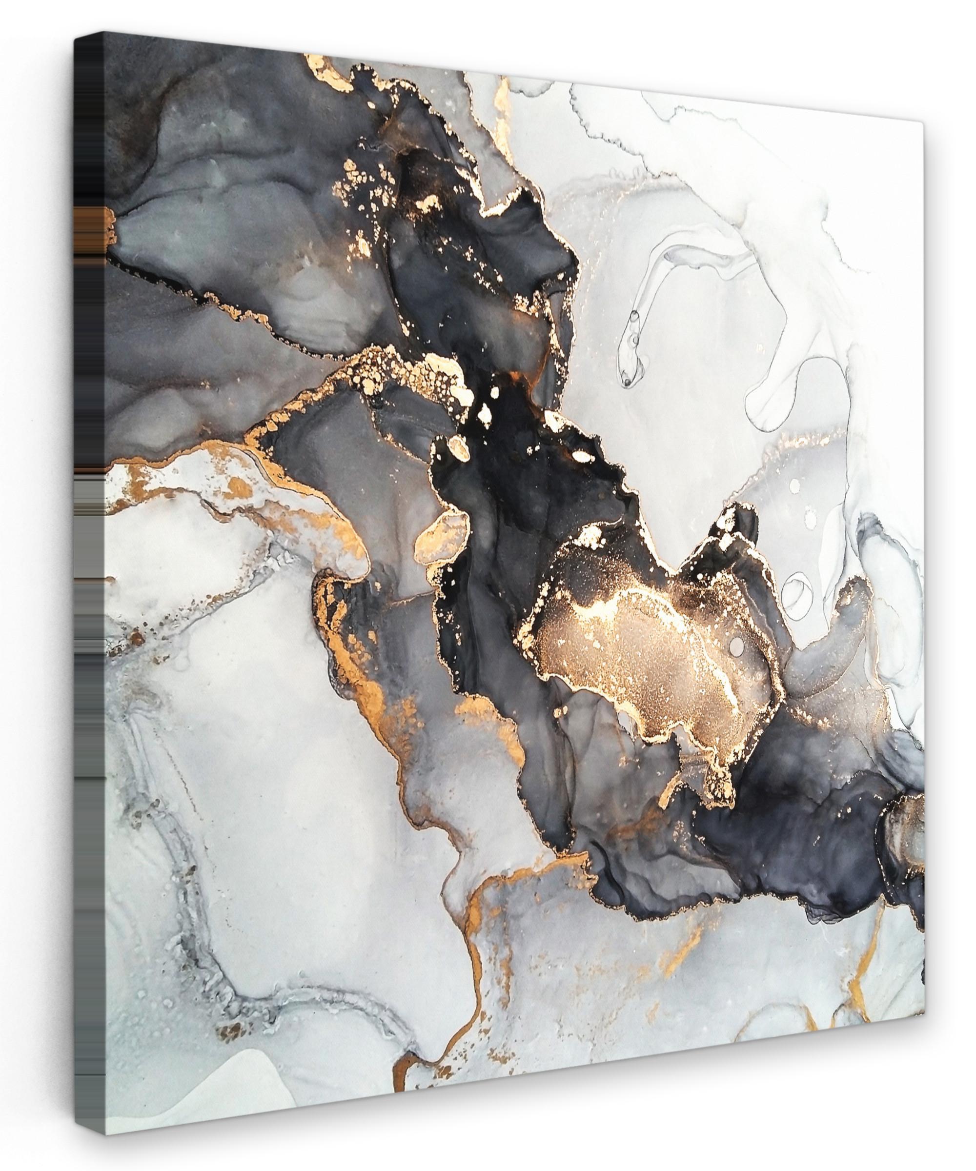 LEINWANDBILD Marmor - Schwarz - Weiß - Gold - Luxus - Abstrakt Deko Groß 90x90 cm - Goldfarben, Textil (90/90cm) - MuchoWow