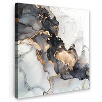 LEINWANDBILD Marmor - Schwarz - Weiß - Gold - Luxus - Abstrakt Deko Groß 90x90 cm - Goldfarben, Textil (90/90cm) - MuchoWow