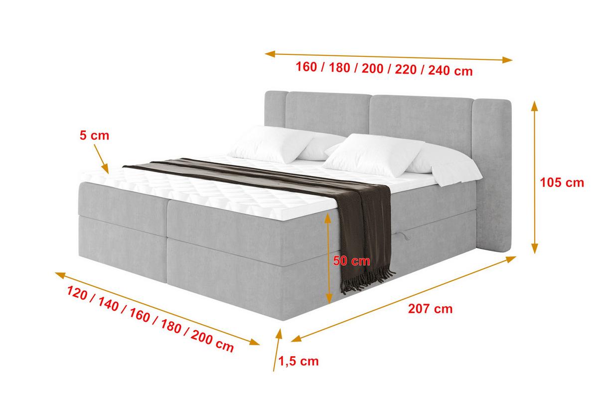 BOXBETT mit Matratze H3 - EVON - 180x200 cm Grau - Greige, Holzwerkstoff (180/200cm) - ALTDECOR