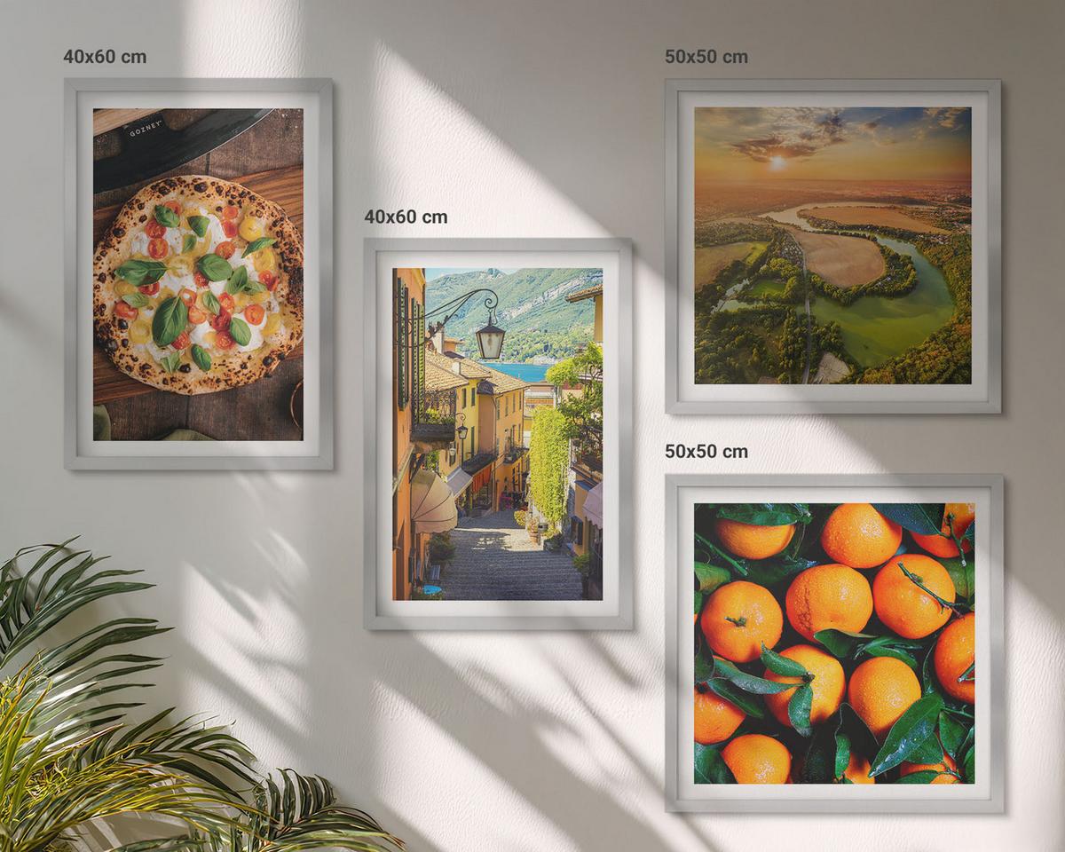 BILDER SET 4er Set - 50x50 cm & 40x60 cm Silberner Rahmen - Italienische Flüsse, Hügel, Straße - Silberfarben, Kunststoff (50/50cm) - TULUP