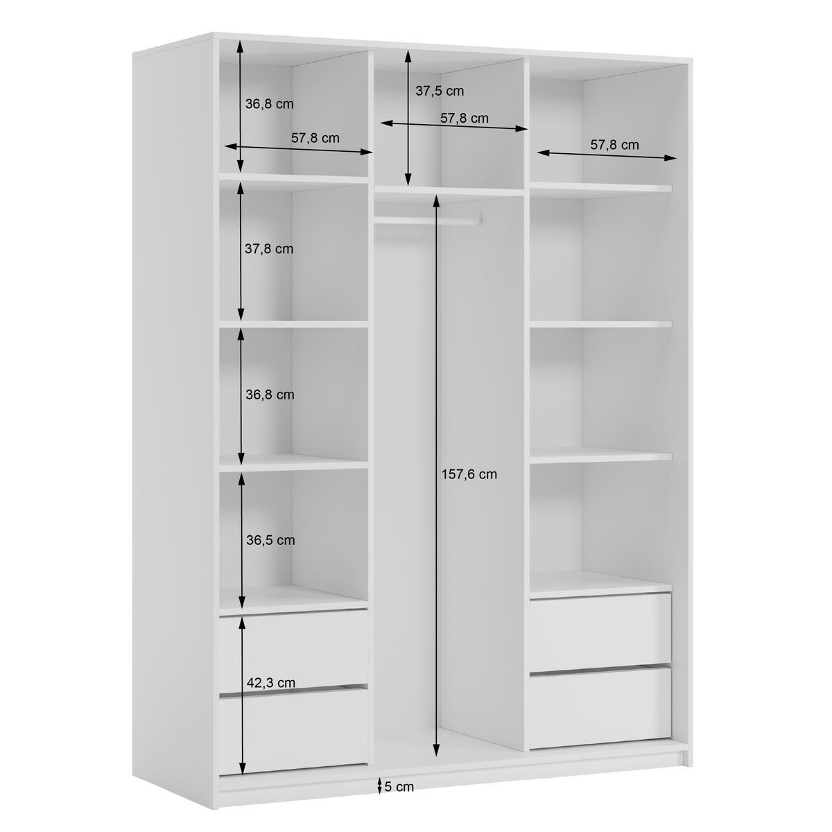SCHWEBETÜRENSCHRANK TAVI 180/205/60 cm 3-türig mit Spiegel und Schubladen Eiche Wotan - Eiche Wotan/Nickelfarben, Holzwerkstoff (180/205/60cm) - MASSENO