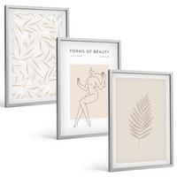 BILDER SET 3er Set - 40x60 cm Silberner Rahmen - Minimalistische botanische Motive - Silberfarben, Kunststoff (40/60cm) - TULUP