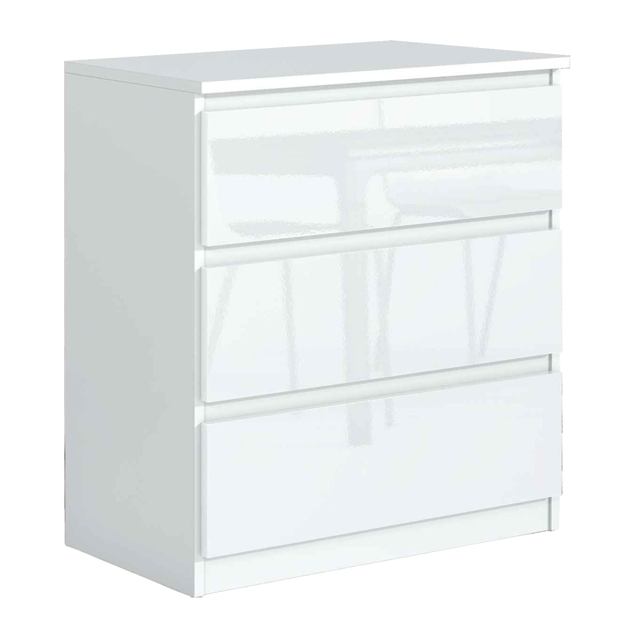 KOMMODE NUDO 70/78,5/39cm mit 3 Schubladen Türen Weiß - Weiß Hochglanz/Weiß, Holzwerkstoff (70/78.5/39cm) - MASSENO