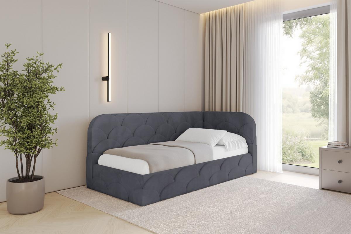 EINZELLBETT Jugendbett mit Bettkasten und Matratze H3/H4, Links - ELRY 100x200 Dunkelgrau - Dunkelgrau, Holzwerkstoff/Textil (100/200cm) - ALTDECOR