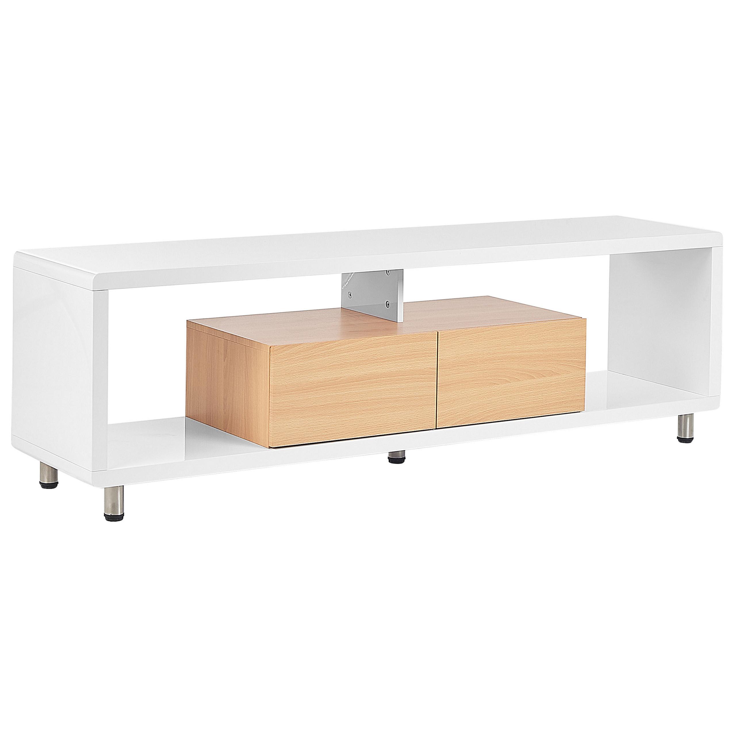 TV-MÖBEL Weiß, Hellbraun KNOX 39/159/50 cm - Weiß, Holzwerkstoff (159/50/39cm) - Beliani
