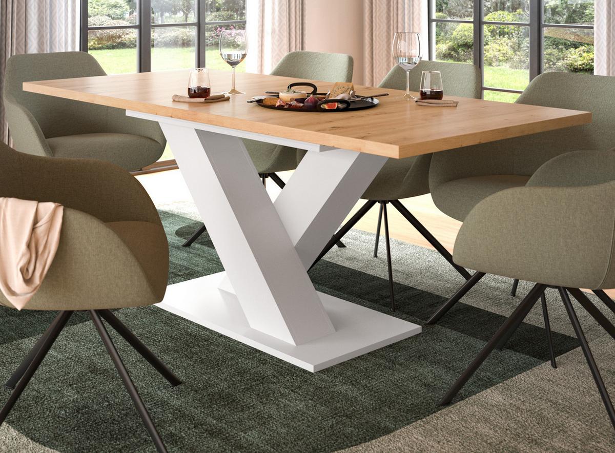 ESSTISCH weiß, Eiche Artisan, Küchentisch ausziehbar 150 - 190 cm - Weiß/Eiche Artisan, Holzwerkstoff/Metall (150/90/76cm) - Inn.Furn