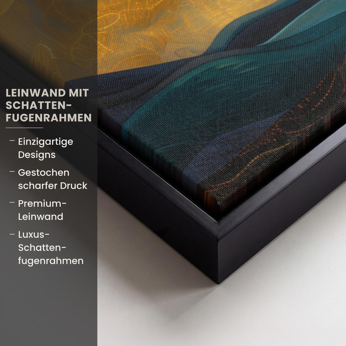 LEINWAND Bilder mit Rahmen - Baum - Mond - Blumen - Gold - Kunst - 100x70 - Orange, Textil (100/70cm) - MuchoWow