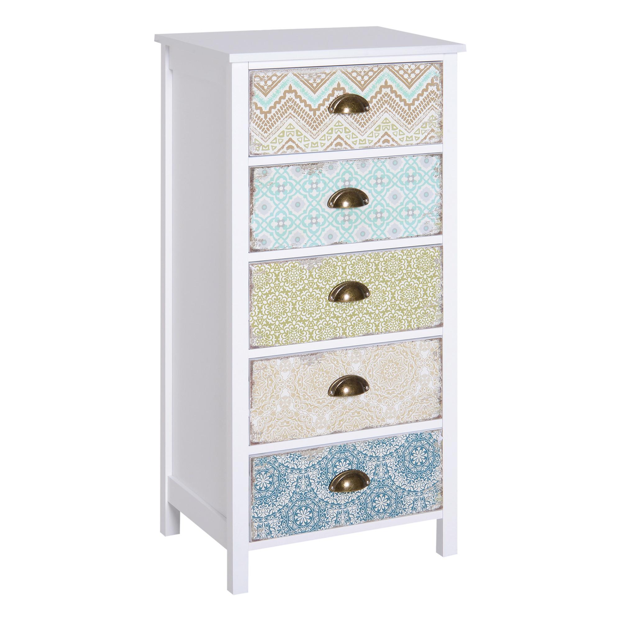 KOMMODE mit 5 Schubladen Schubladenkommode Schrank Shabby Chic Bunt - Multicolor, Metall (34/97.5/46cm) - HOMCOM
