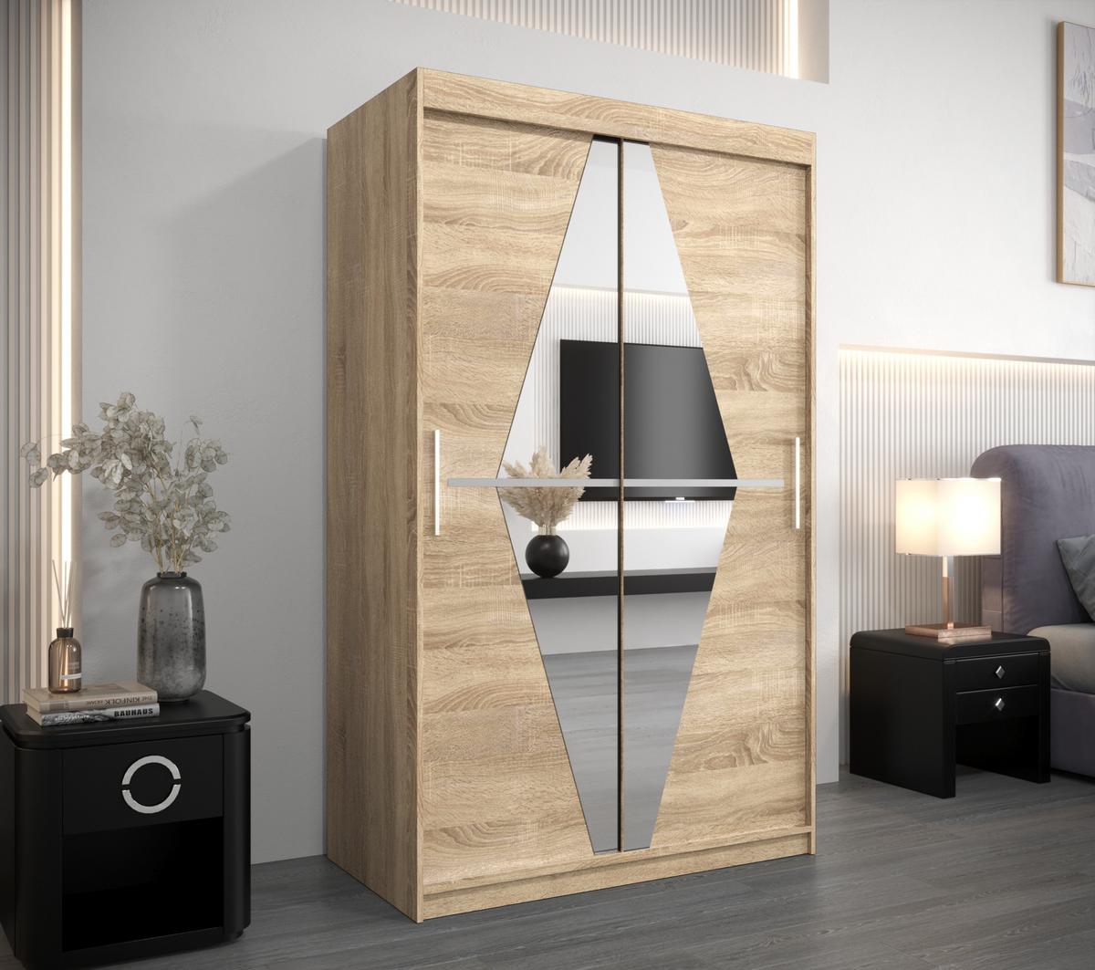 SCHWEBETÜRENSCHRANK 200/120/62 2-türig - Silberfarben/Sonoma Eiche, Holz/Kunststoff (120/200/62cm) - MÖBEL KRYSPOL