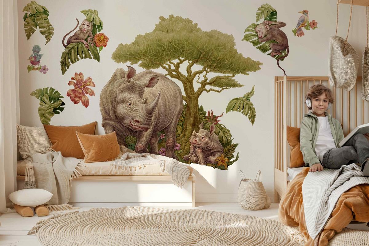 WANDAUFKLEBER 130x140cm - Wildtiersafari - Multicolor, Kunststoff (130/140/0.1cm) - Wallfluent