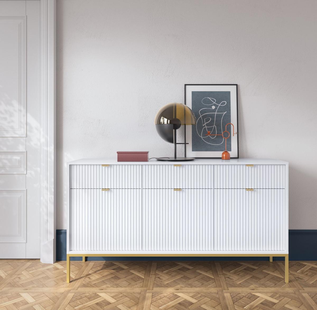 SIDEBOARD Vellore Weiß mit goldenen Metallbeinen 154 cm - Goldfarben/Weiß, Holzwerkstoff/Metall (154/83/39cm) - Selsey
